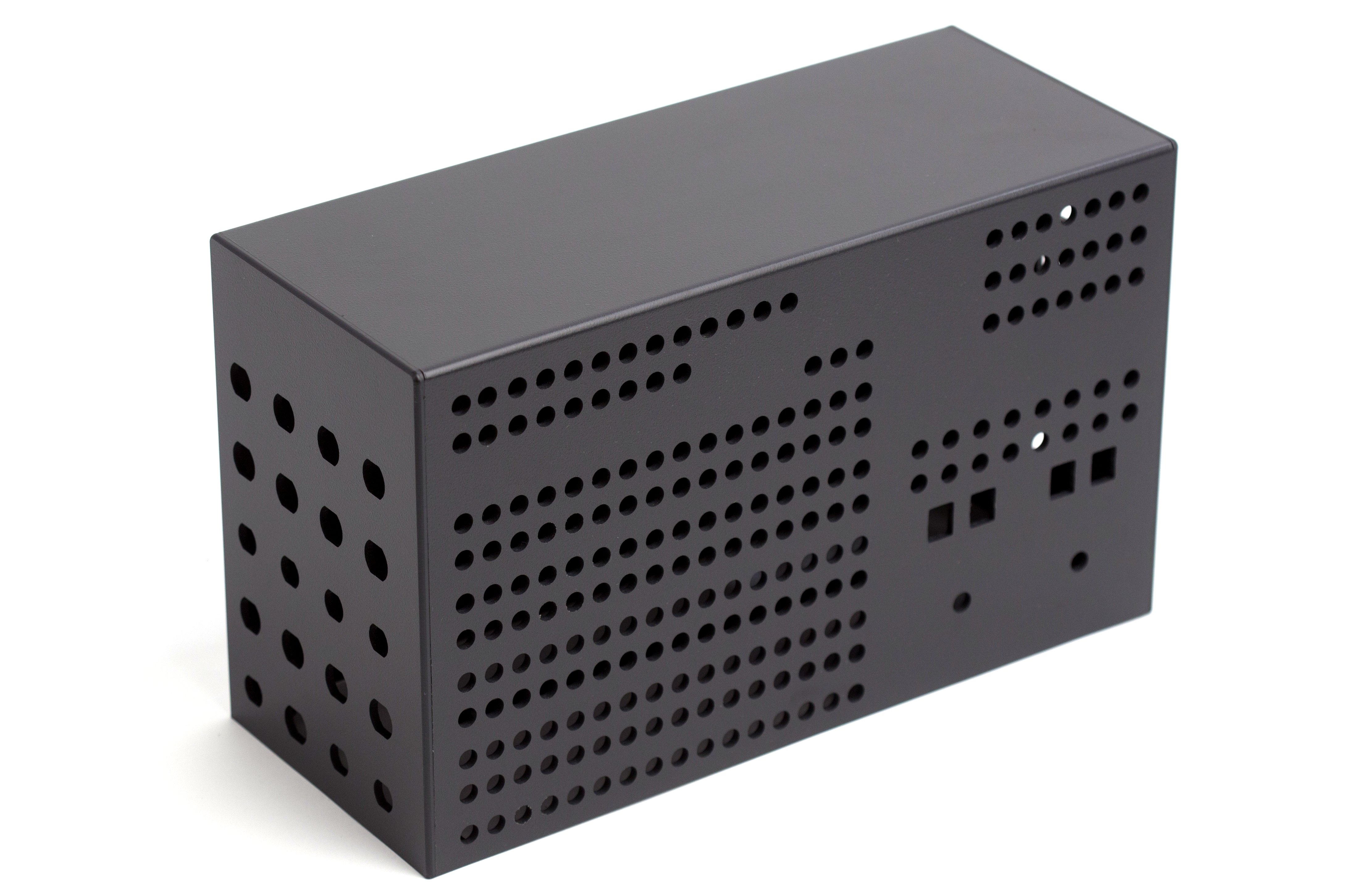 Black Plastic Enclosure with numerous vents on each side